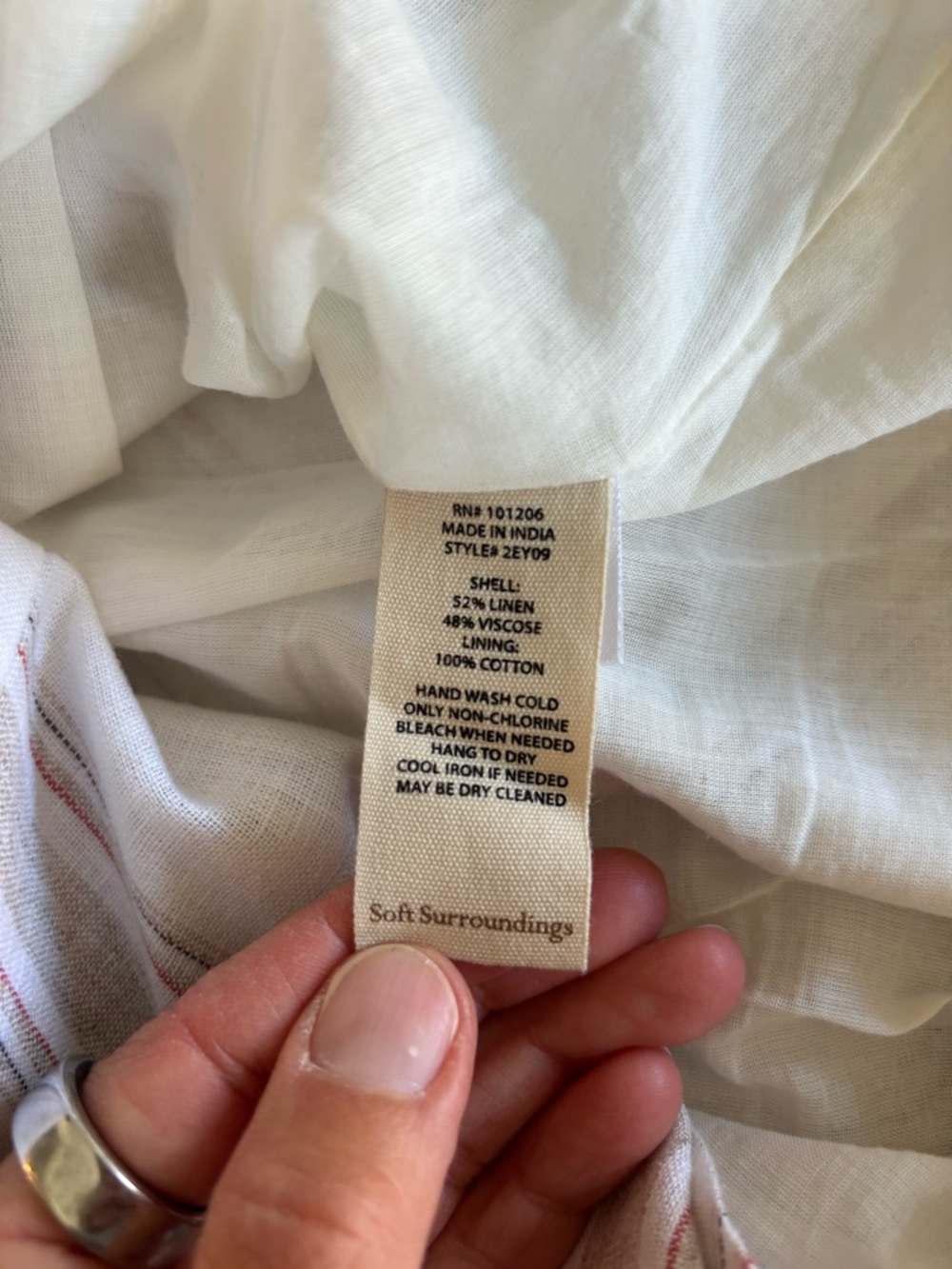 Soft Surroundings Cream Tan Red Striped Linen Blend Scoop Neck Tunic Dress L - Picture 6 of 9
